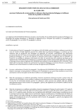 reglement CE n°2021-1165 de la boite à outils techniques et règlementaires